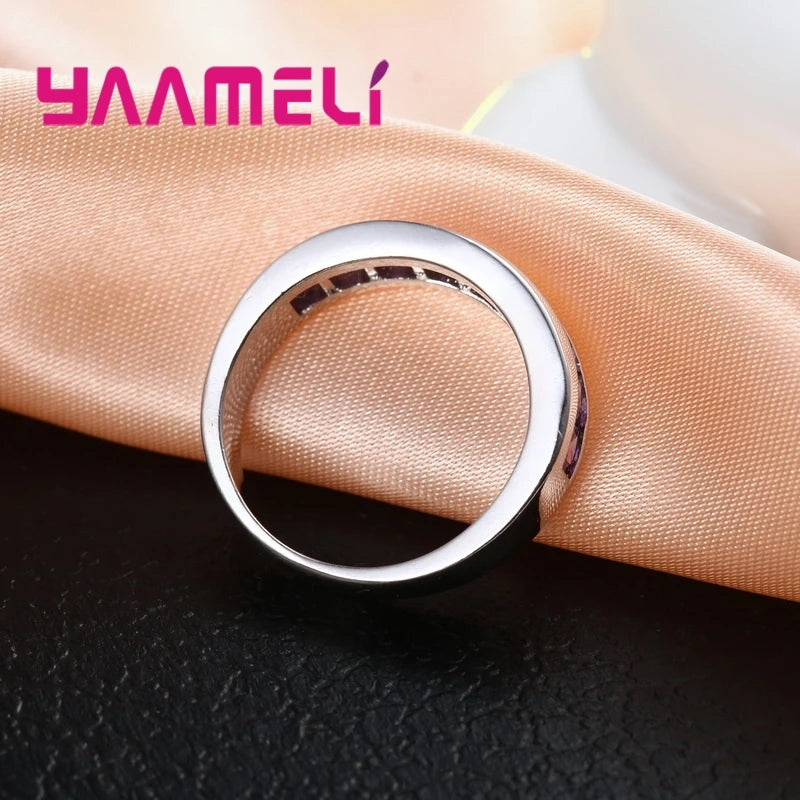 925 Sterling Silver Color Amethyst Promise Ring for Woman Crystal Stone Wedding Engagement Accessories Nice Gift Jewelry