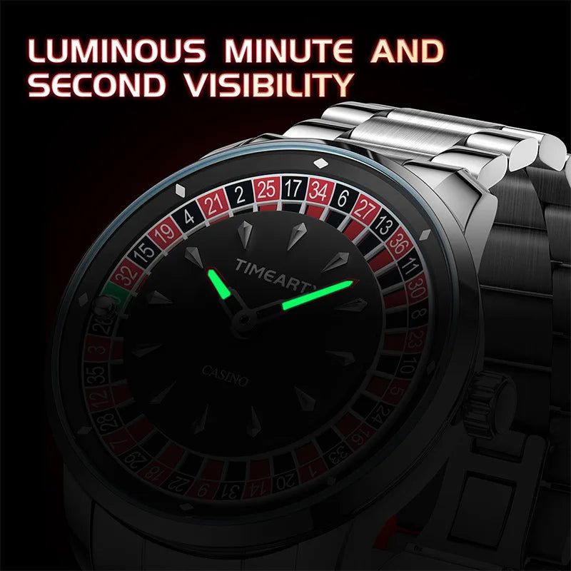 TIMEARTX Men's Watch New European Roulette Design Poker Game Fashion Quartz Movement Stainless Steel Wristwatch Father Day Gifts