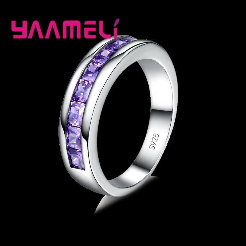 925 Sterling Silver Color Amethyst Promise Ring for Woman Crystal Stone Wedding Engagement Accessories Nice Gift Jewelry