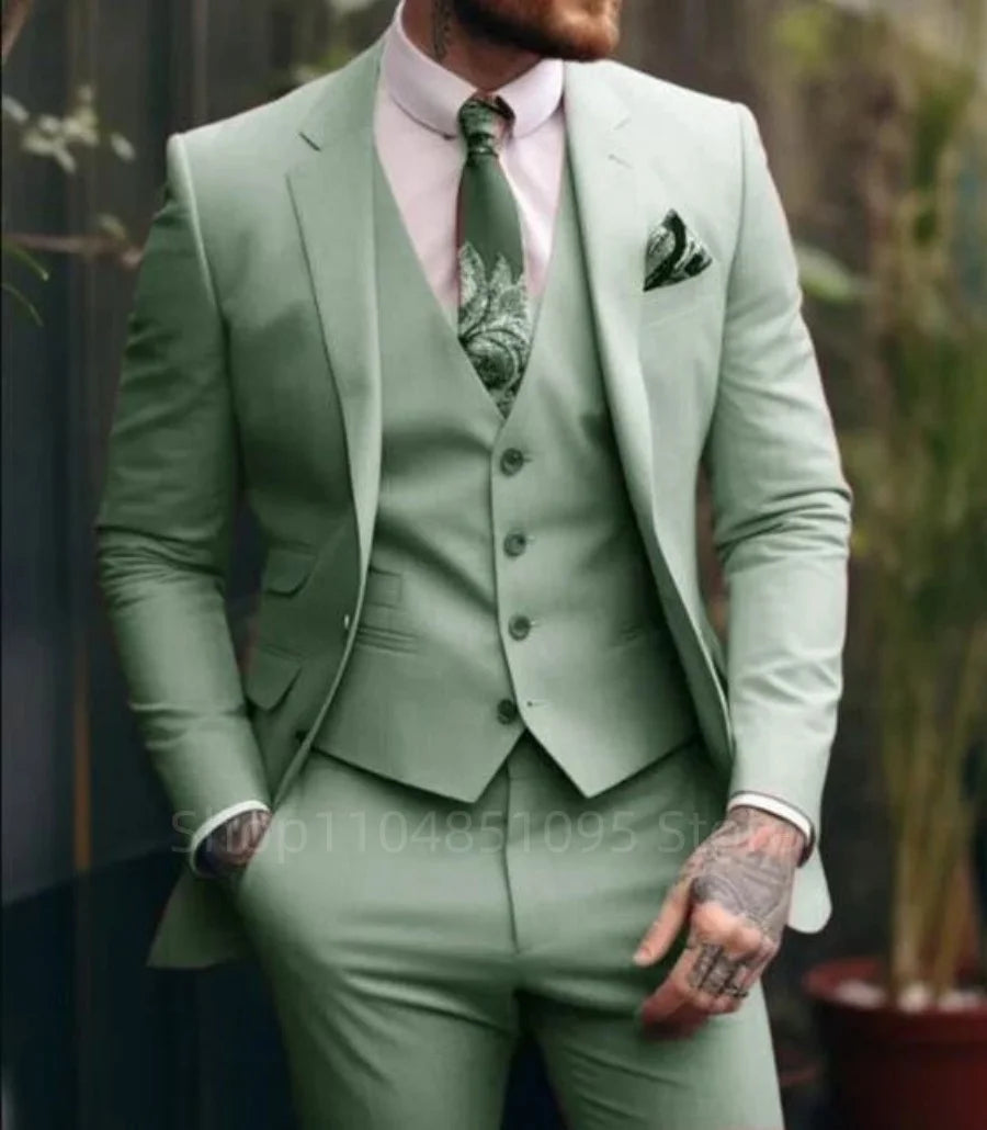 Latest 3 Pieces Sets Formal Slim Fit Men's Suit Elegant Groom Tuxedos Wedding Business Party Suits Notch Lapel Blazer MaleBlazer