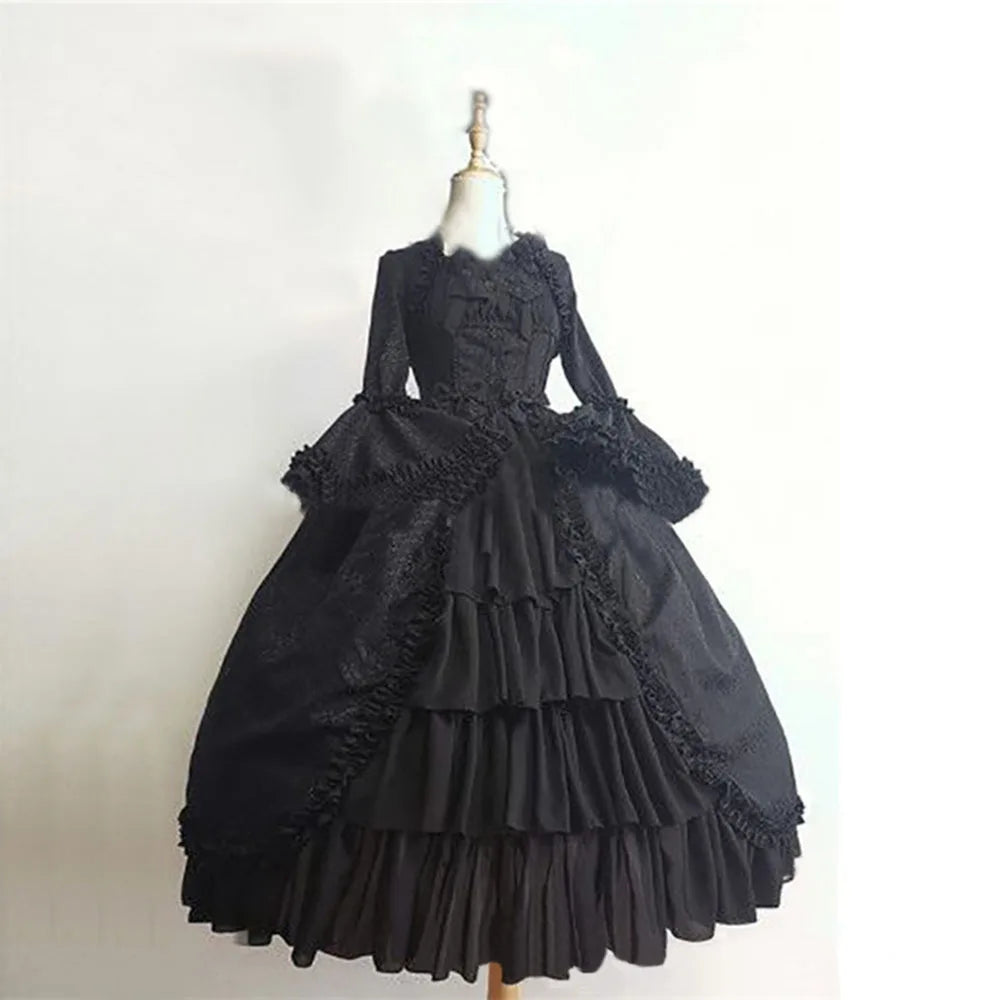 European and American medieval retro Gothic court style French soft girl dress with square collar, waist cinching and patchwork