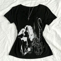 Japanese Y2k Kitty Women's V-neck 2000s Top Emo Women's T-shirt Gothic Pattern T-shirt Y2k Women's Top