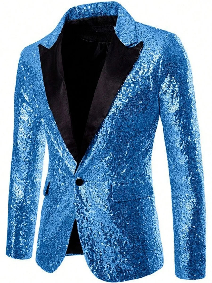 Blazer Long Sleeve Suits Men Two Pieces Sequins Blazers Single Button Business Jackets Straight Pants Ankle Length Pockets Party