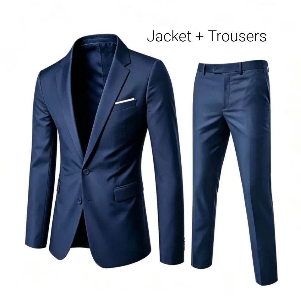 Men's 2 Piece Suit Set Elegant Solid Color Lightweight Blazer Pants Formal Business Dress Classic Tuxedo for Party Groomsmen