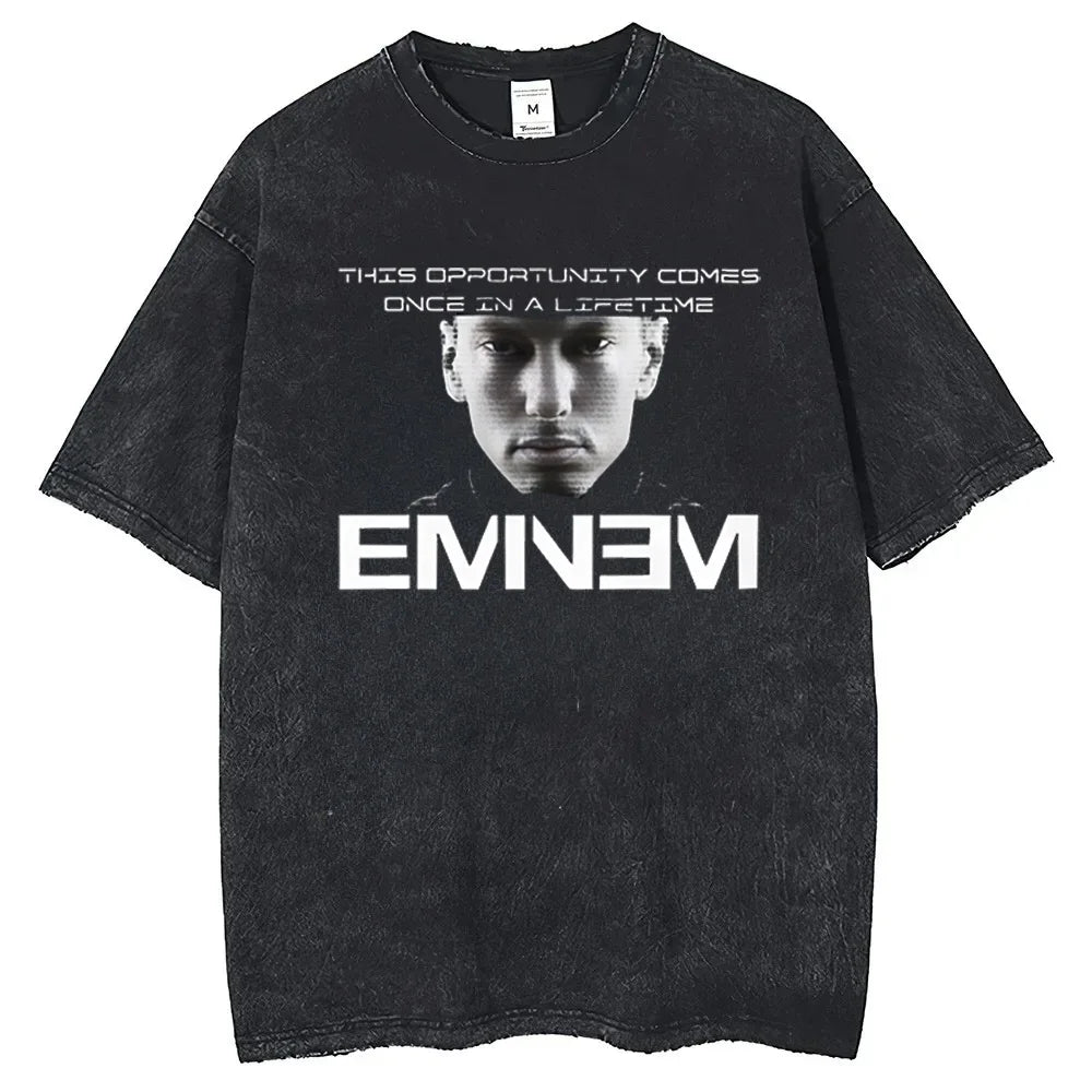90s Rapper Eminem World Tour Music Washed T-shirt Unisex Gothic Streetwear Graphic T Shirts Men's Cool Hip Hop Vintage
