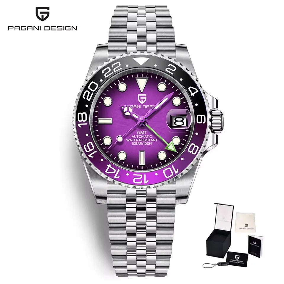 PAGANI DESIGN 40mm Luxury GMT Men Mechanical Watch Top Sapphire Glass 361L Stainless Steel 100m Waterproof Men's Automatic Mechanical Watches