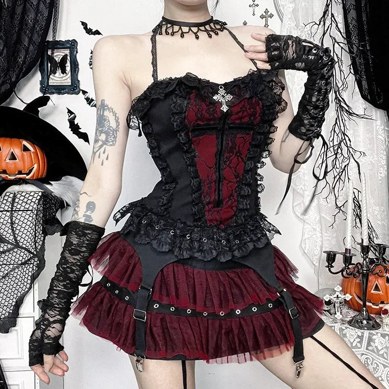 2025 Gothic Women Crop Top Skeleton Printed Black Corset Tops Sexy Aesthetic Grunge Fairy Core 90s Camisole Y2K Clothes