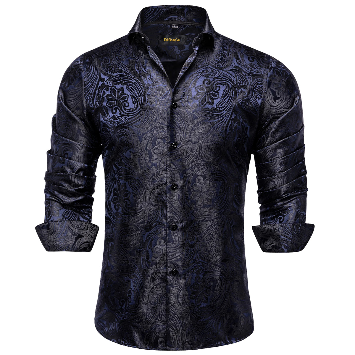 Men's Long Sleeve Black Paisley Dress Shirts Casual Tuxedo Social Shirt Luxury Designer Men Clothing