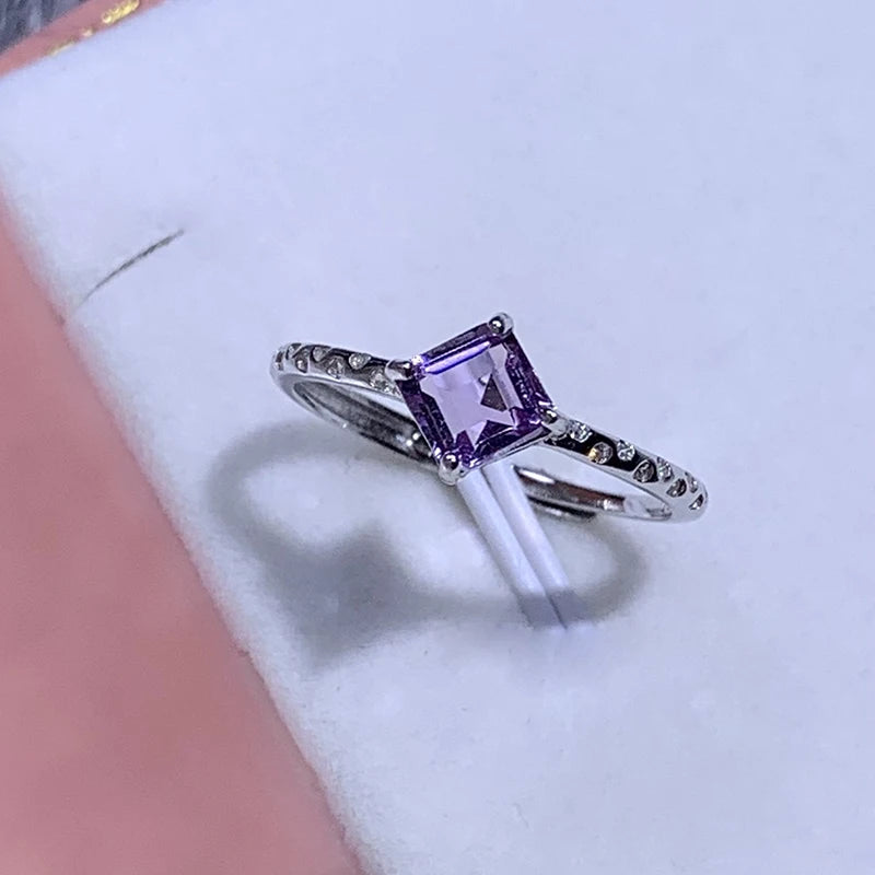 New Square Colored Diamond Women's Ring, Amethyst Zircon Jewelry Simple European and American Jewelry Wholesale