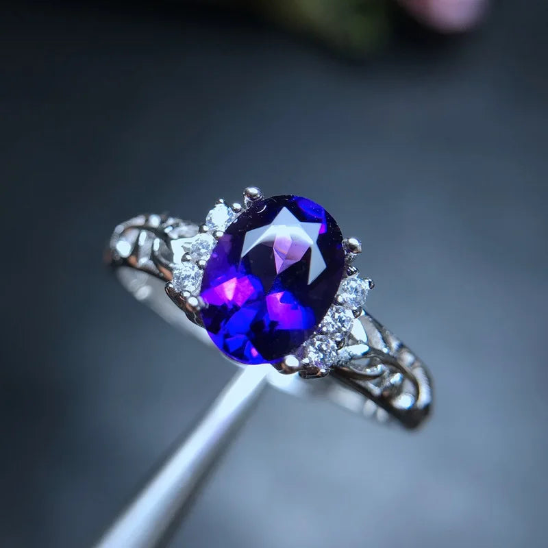 [MeiBaPJ Natural Amethyst Gemstone Fashion Ring for Women Real 925 Sterling Silver Fine Jewelry