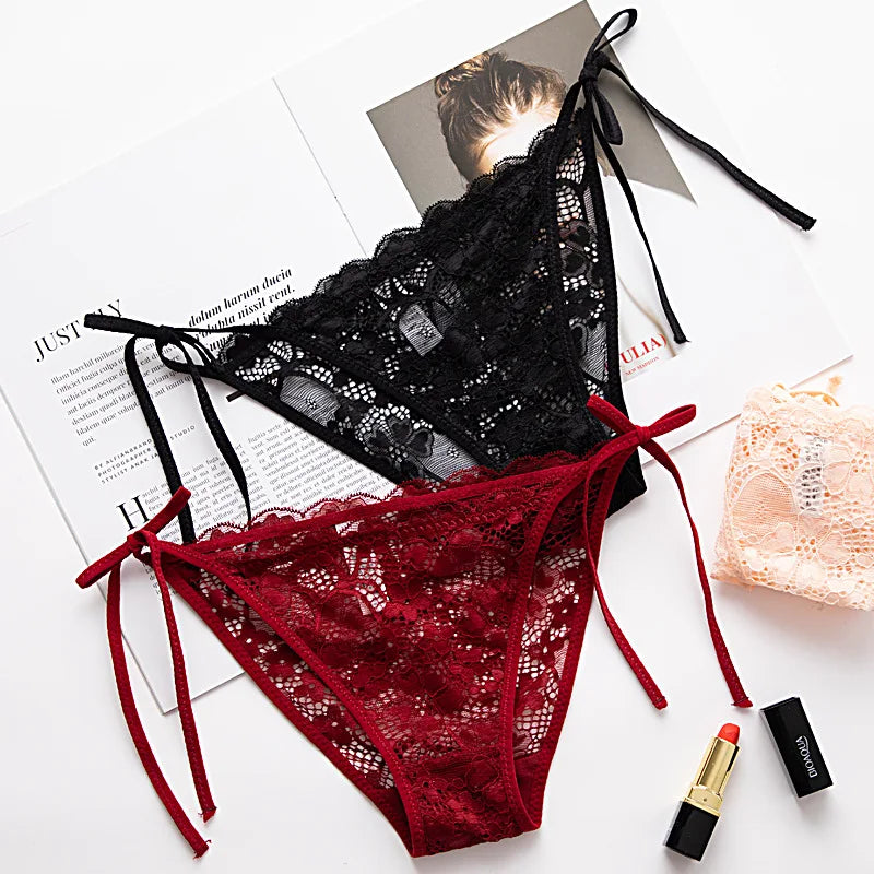 Sexy Hollow Out Straps Women Panties Transparent Lace Girls T-pants Half Wrap Buttocks Underpants Sexy Low-waisted Lady Briefs