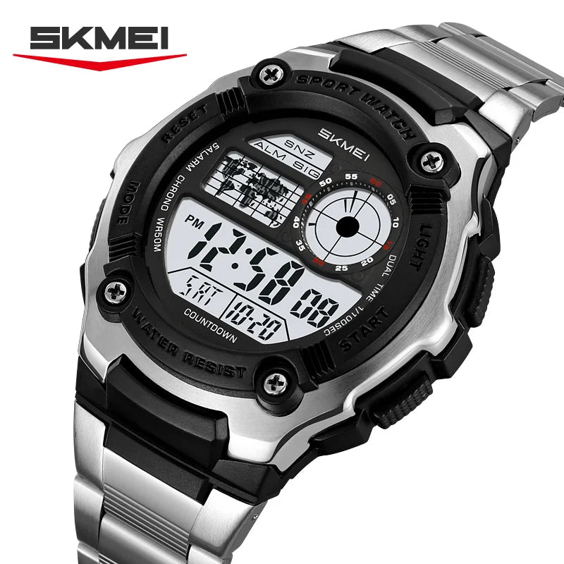SKMEI 2473 Classic Fashion Digital Watch Men's Waterproof Multifunctional Night Light Watch Steel Belt Sports Clock Reloj Hombre