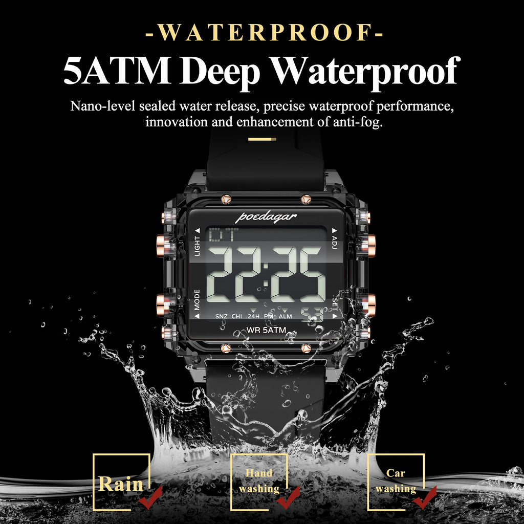 POEDAGAR Fashion Top Digital Men Watch Week Date Alarm Man Wristwatch Waterproof LED Electronic Sports Men's Watches Male Reloj