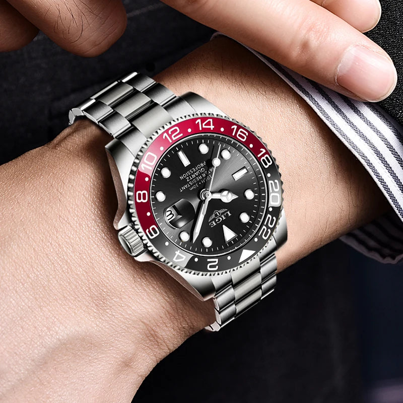 LIGE Top Original Men Quartz Watches Blue Waterproof Watch for Men Stainless Steel Quartz Men Luxury Watch Luminous Wristwatch