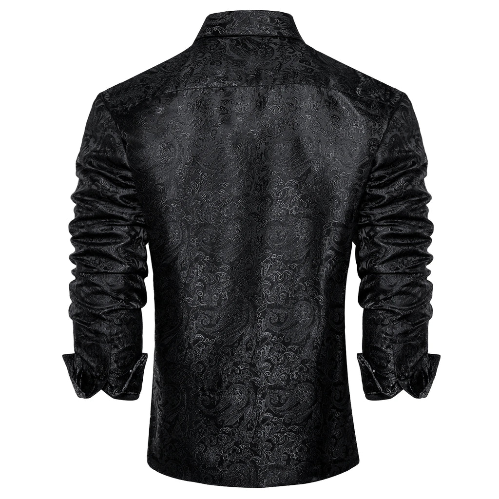 Men's Long Sleeve Black Paisley Dress Shirts Casual Tuxedo Social Shirt Luxury Designer Men Clothing