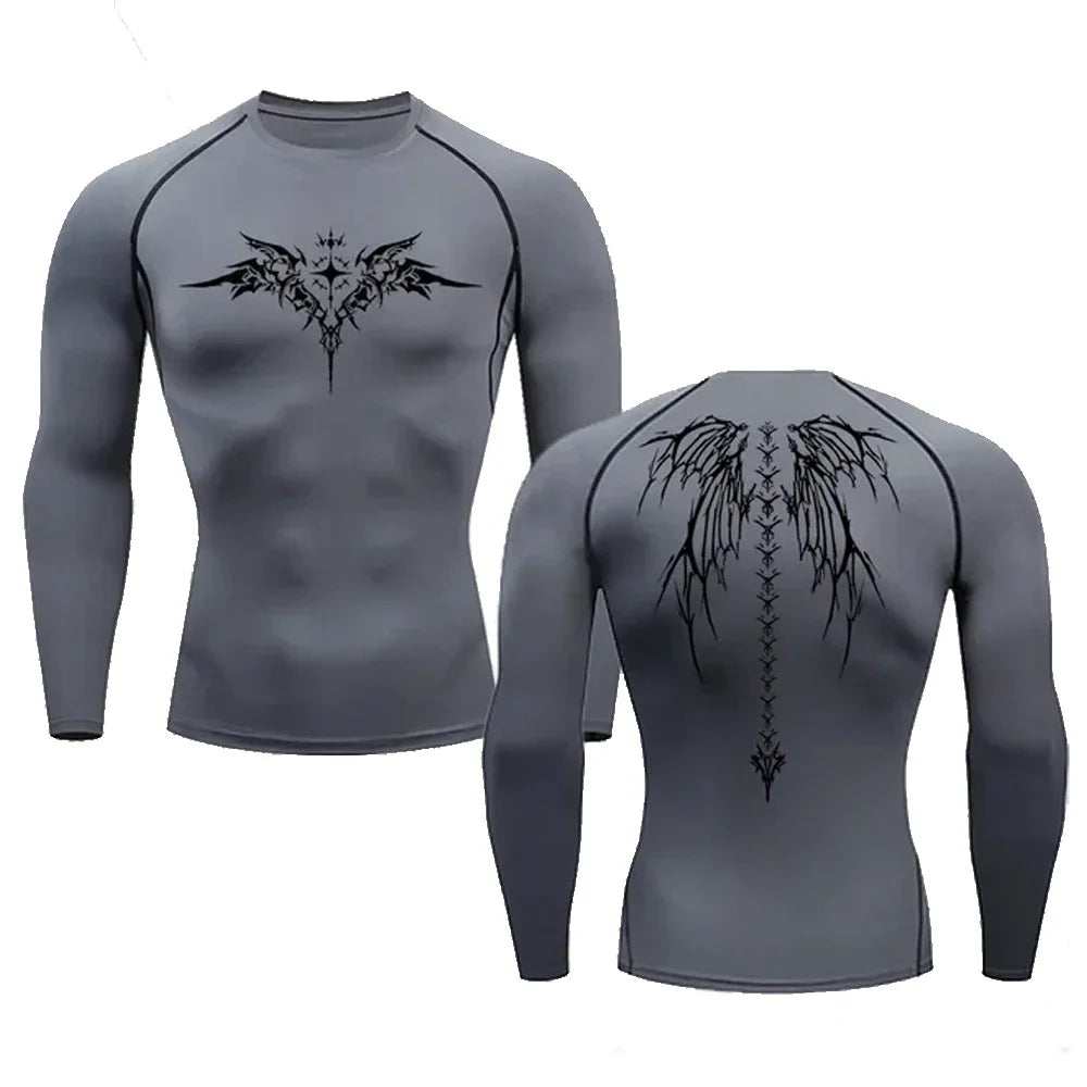 Y2K Compression Shirt Men's Fitness Gym Skeleton Sport Running T-Shirt Rashgard Tops Tee Quick Dry Long Sleeve T-Shirt For Men
