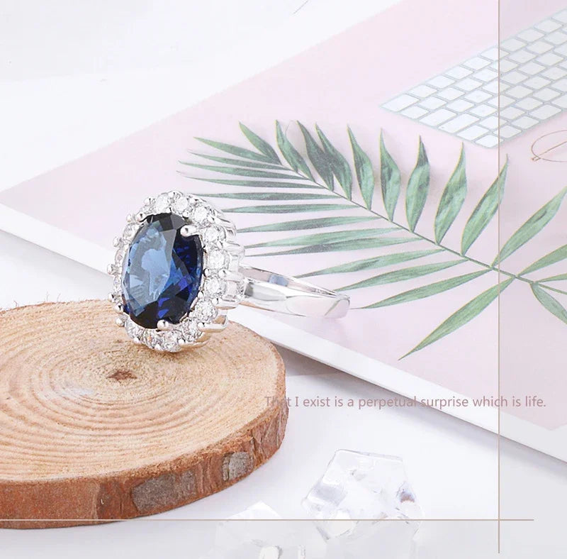 Carat Sapphire Ring Silver Charm Engagement Jewelry Ring European and American Fashion Temperament Luxury High Quality Jewelry