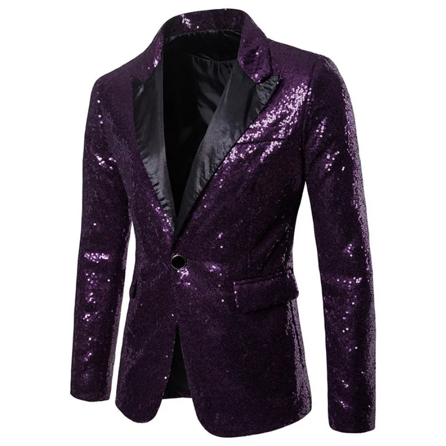 Blazer Long Sleeve Suits Men Two Pieces Sequins Blazers Single Button Business Jackets Straight Pants Ankle Length Pockets Party