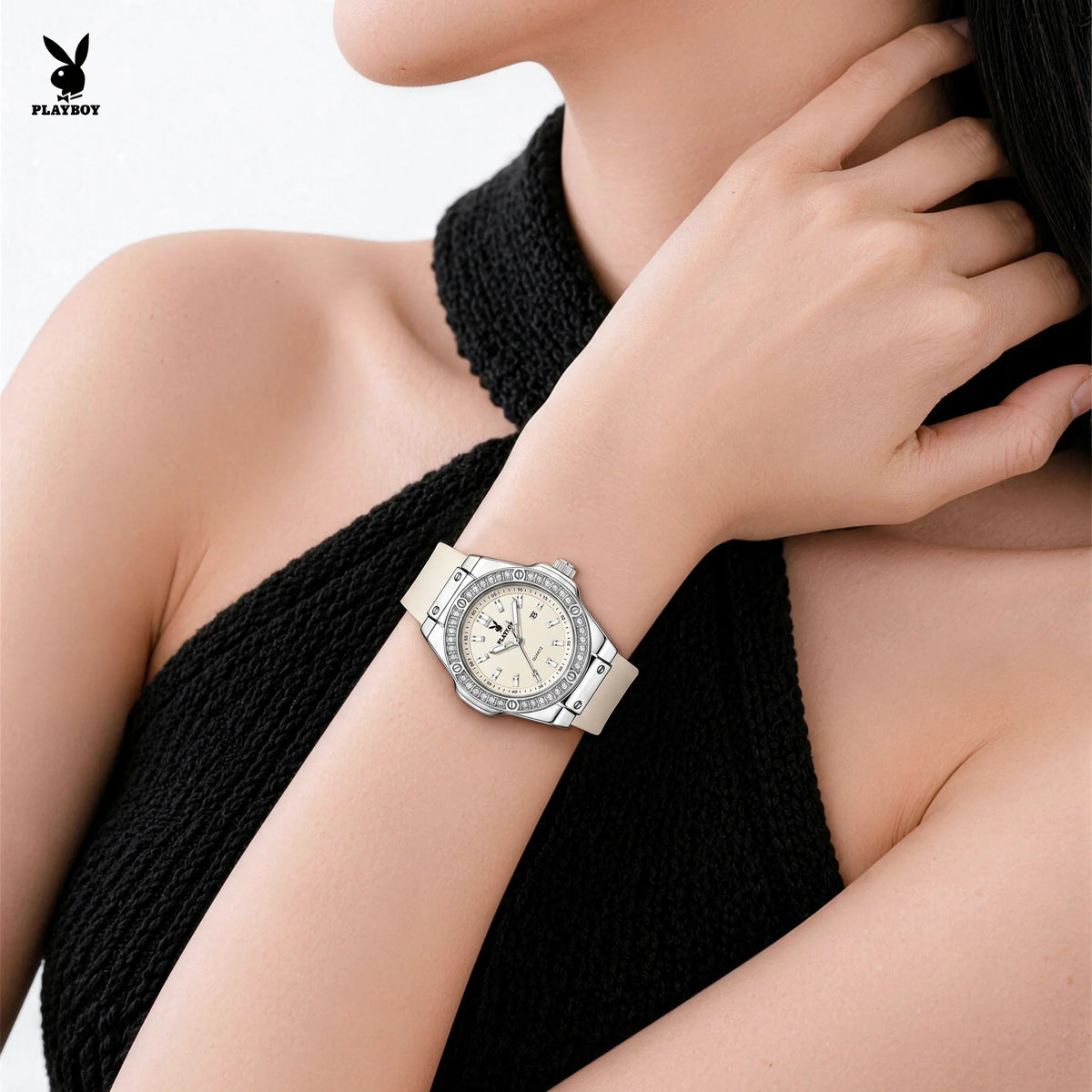 PLAYBOY Woman Elegant Date Quartz Wristwatch Waterproof Luminous Diamond Bezel Watches for Woman Luxury Original Brand Reloj