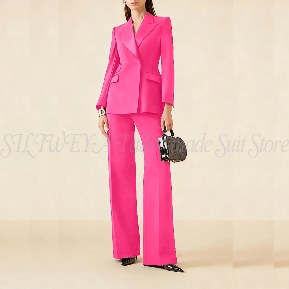Luxury Classic Black Women's Suits Double Breasted 2 Pieces Jacket Pants Female Clothing Office Banquet Lady's Blazers Sets