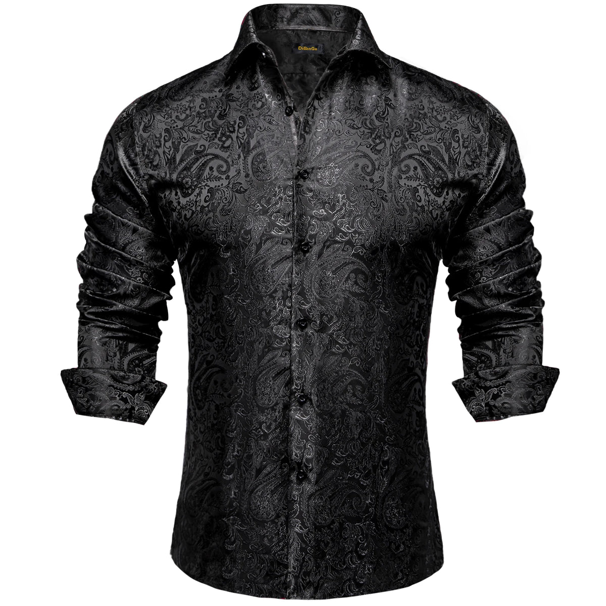 Men's Long Sleeve Black Paisley Dress Shirts Casual Tuxedo Social Shirt Luxury Designer Men Clothing