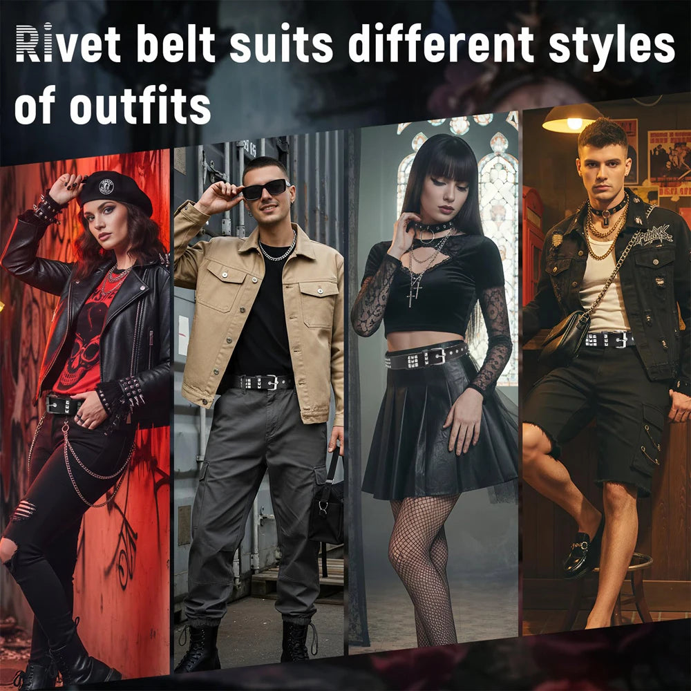 Fashion Square Bead Rivet Belt Metal Pyramid Belt Punk Rock Style Jeans Belts Y2K Waist Belt  for Men and Women