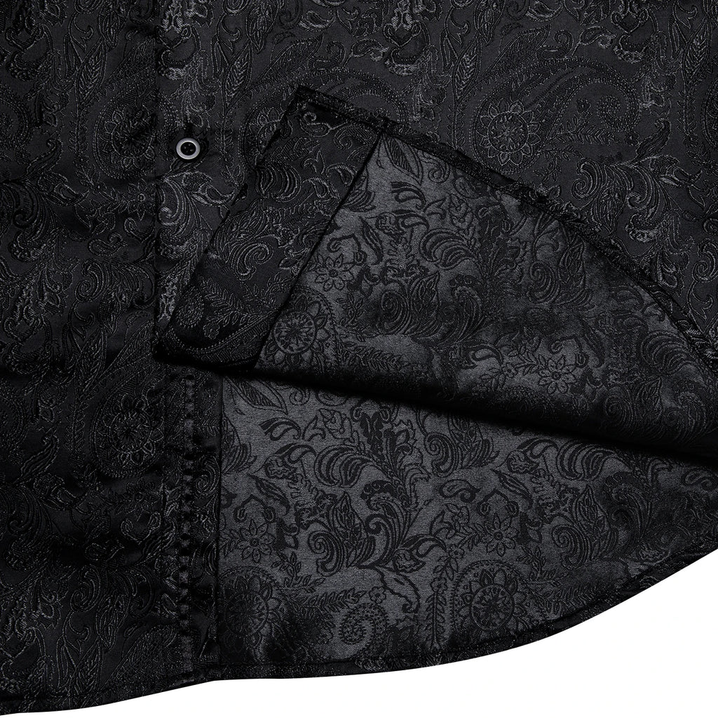 Men's Long Sleeve Black Paisley Dress Shirts Casual Tuxedo Social Shirt Luxury Designer Men Clothing