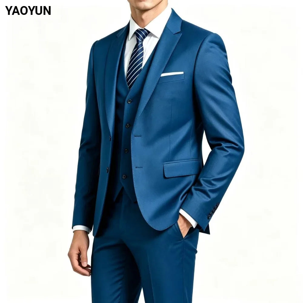 Men Slim Fit 3 Pieces Suit Set Lightweight Business Office Party Blazer Vest Pants Formal Male Tuxedo Suit For Prom Daily Wear