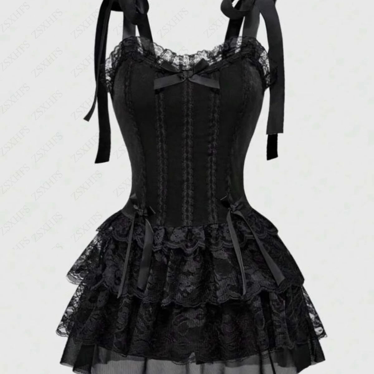 Gothic Dresses 2000s Women's Sexy Camis Sling High waist Lace Tiered Mini Dress Harajuku  Streetwear Femme Aesthetic Short Dress