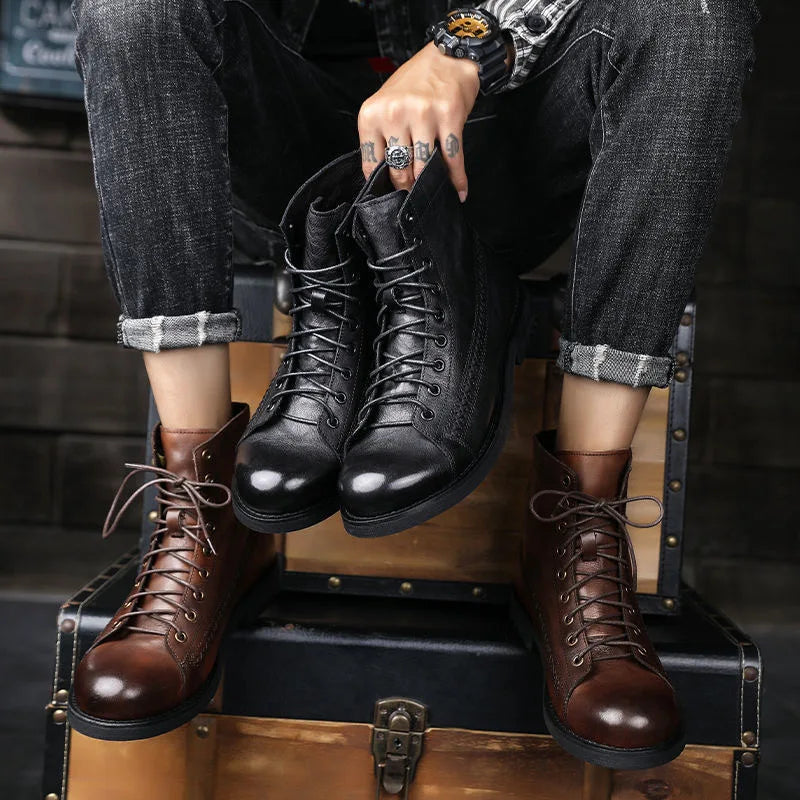 2024 New Vintage Work Boots for Men High Top British Style Men's Leather Boots Spring Autumn New Designer Platform Shoes nale