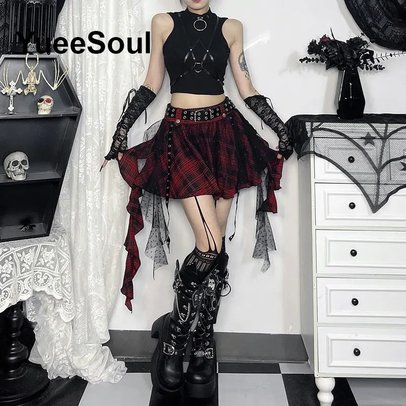 Gothic Women Skirts Black High Waist Pleated Skirts 2026 New Y2K Party Club Punk Goth Dark Grunge Lolita Halloween Mini Skirt