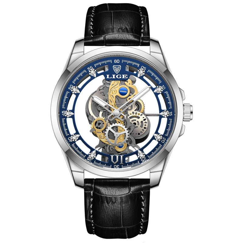 2026 LIGE Men Watch Skeleton Automatic Quartz Watch Gold Skeleton Vintage Man Watch Mens Watches Top Brand Luxury часы мужские