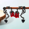 Gothic Red Rose & Thorn Drop Earrings