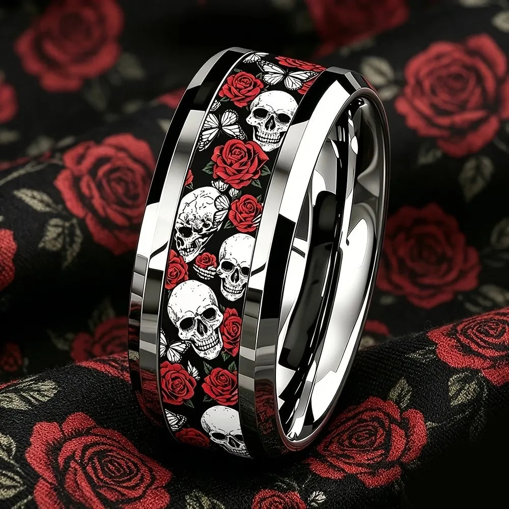Vintage Gothic Halloween Castle Moon Bat Ring Hiphop Stainless Steel Rings For Men Wedding Party Jewelry Valentine's Day Gift