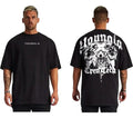 Men's Gothic Dog Head Vintage Washed T-Shirt, Aggressive Animal Graphic Streetwear Tee
