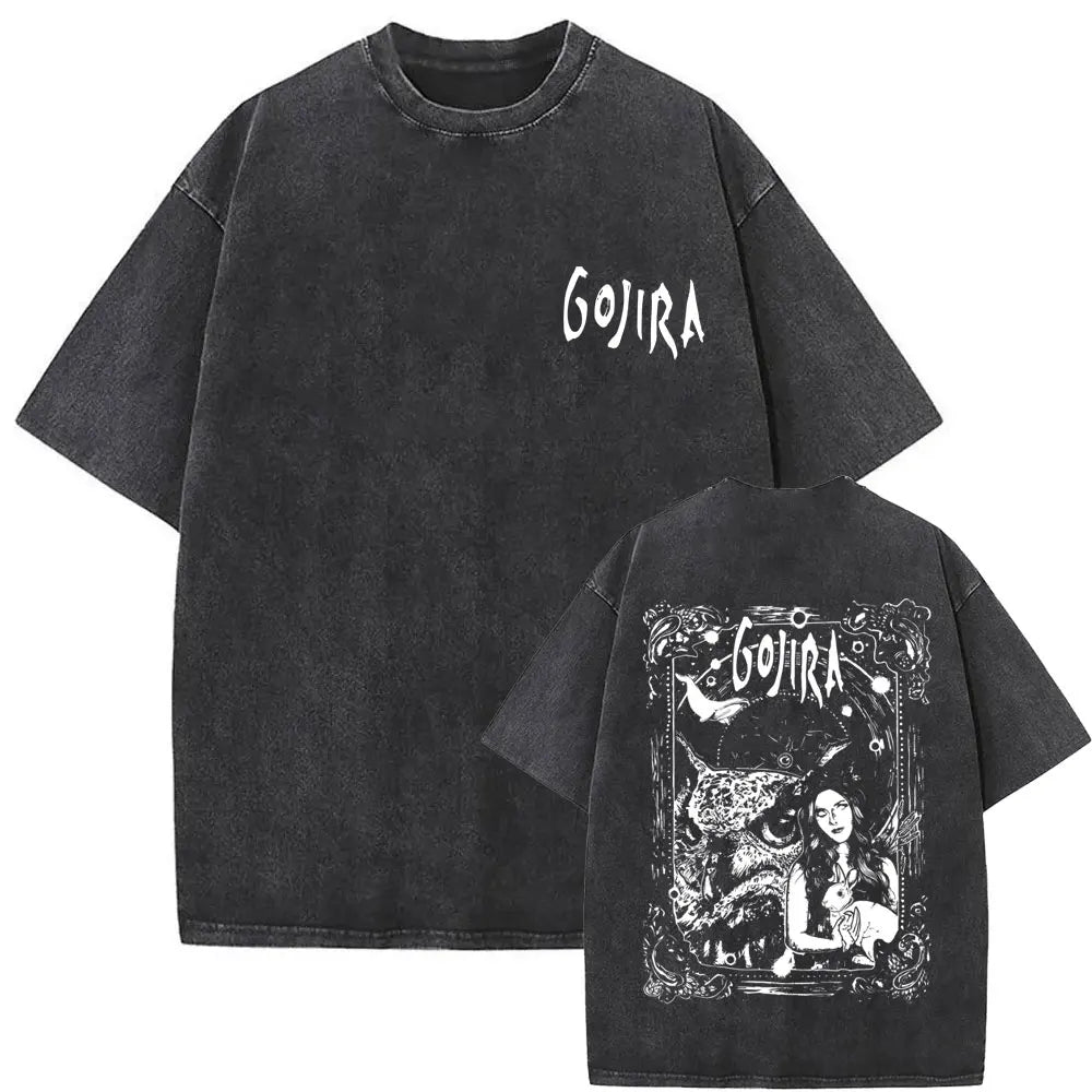 Washed Vintage Metal Rock Band Gojira The Flesh Alive T-shirt Men Women Fashion Oversized T Shirts Men's Casual Cotton T-shirts