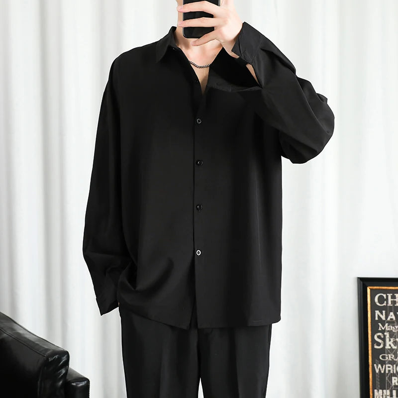 Shirt Men Solid Long Sleeved Shirt For Men Korean Fashion Shirts Comfortable Blouses Casual Loose Classic Single Breasted Shirt