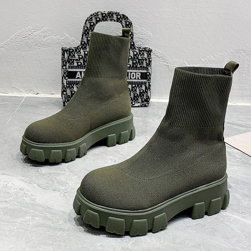 New Women Luxury Plus Size Women's Boots Couple Socks Shoes Women's Thick Bottom Casual Knitted Ankle Boots 35-43