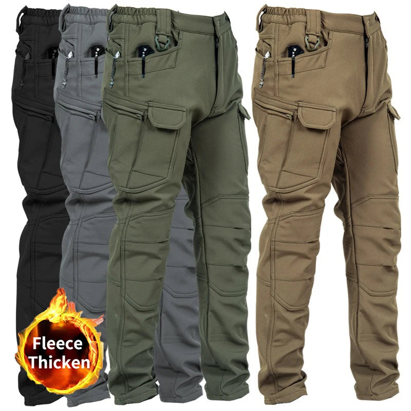 Men's Winter Pants Cargo Trousers Water Resistant Fleece Line Snowboard Softshell Tactical Pant Multi-Pockets Outdoor Work Pants