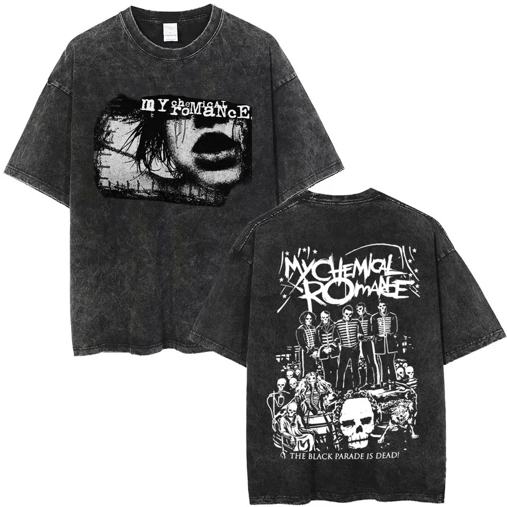 Washed Vintage Rock Band My Chemical Romance The Black Parade Tour 2025 T-shirt Men Women Retro Punk Emo Skeleton T Shirts Tops