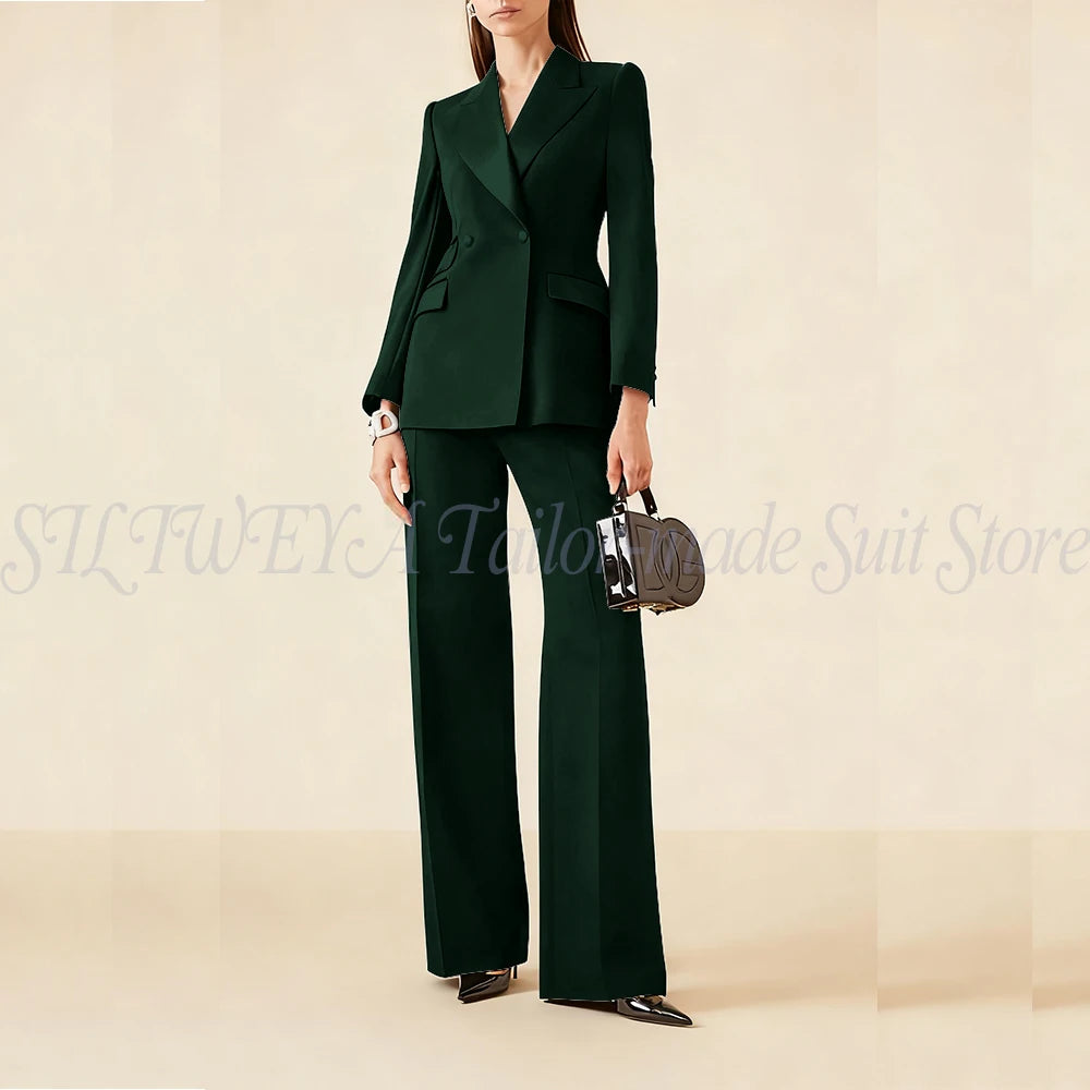 Luxury Classic Black Women's Suits Double Breasted 2 Pieces Jacket Pants Female Clothing Office Banquet Lady's Blazers Sets