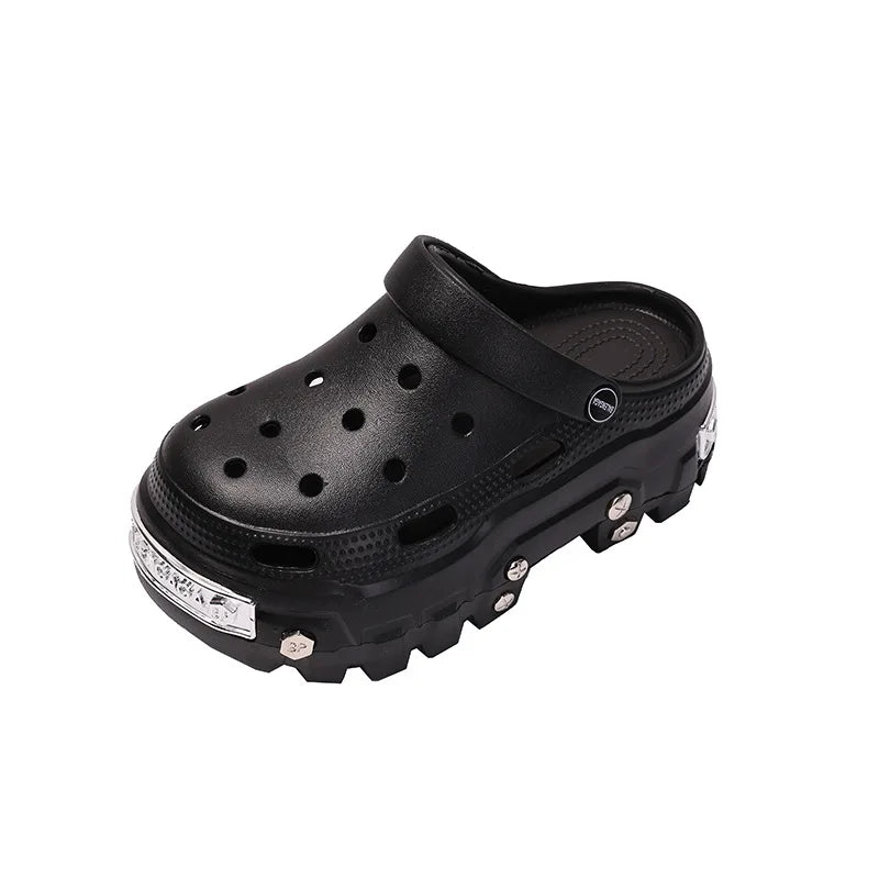 Women's Sandals Fashion Platform Slippers Punk Style Rivet Women's Shoes Increase Height Thick Soled EVA Anti-slip Slipper Paris