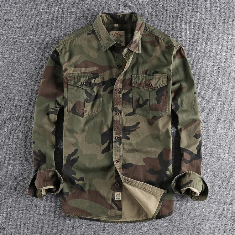 Male Single Breasted Shirts Turn Down Collar Long Sleeve Cardigan Men Shirt Loose Button Safari Style Slight Strech Print