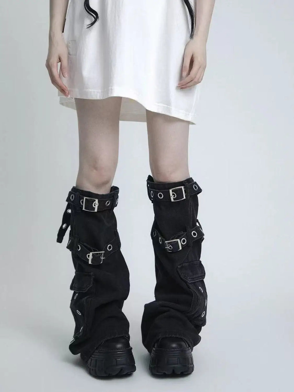 Y2K Aesthetic Wide Leg Denim Socks Stockings Women's Subcultural Punk Y2k Socks Leg Warmers Hot Girls Chic
