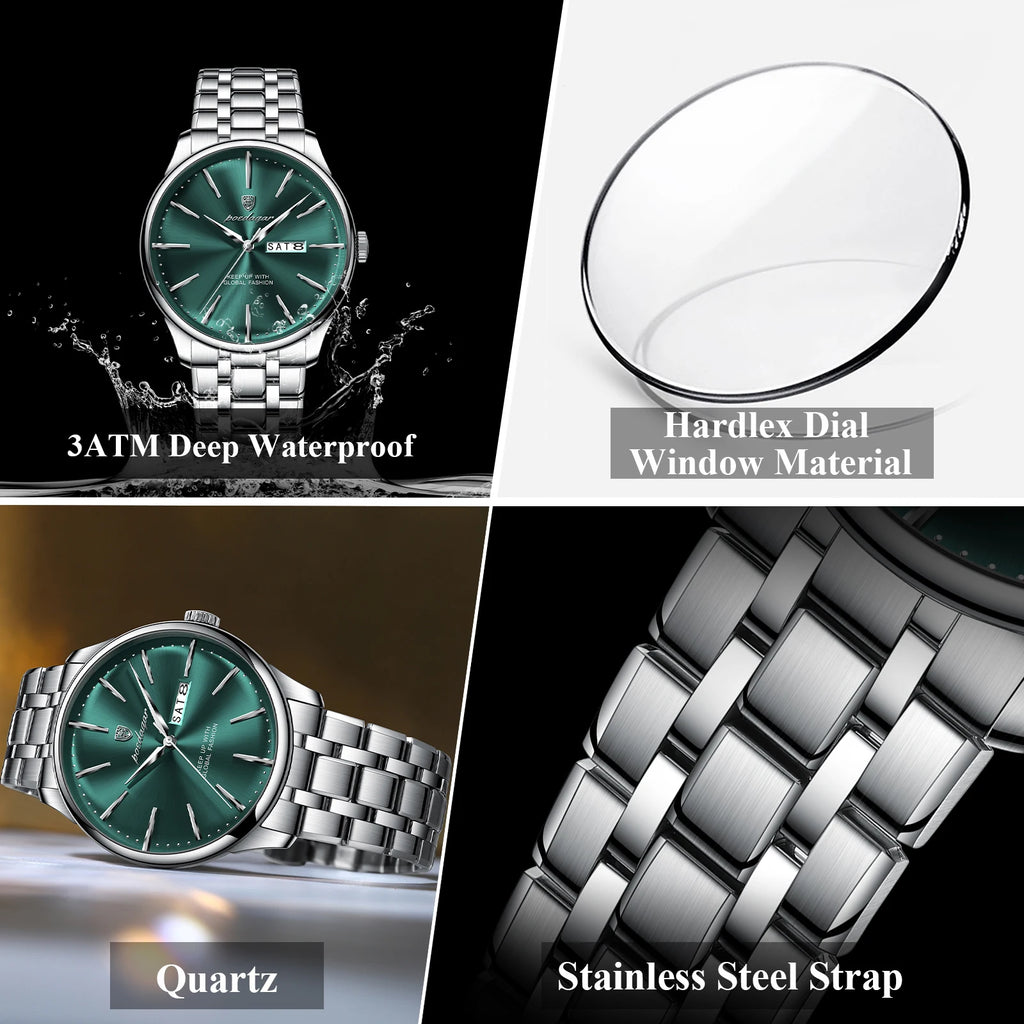 POEDAGAR Sports Luxury Watch For Man Waterproof Date Week Stainless Steel Men Watch Casual Quartz Men's Watches Male Clock Reloj