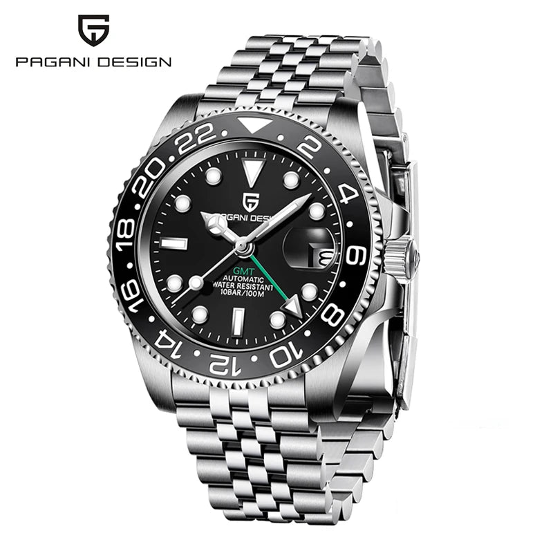 PAGANI DESIGN 40mm Luxury GMT Men Mechanical Watch Top Sapphire Glass 361L Stainless Steel 100m Waterproof Men's Automatic Mechanical Watches