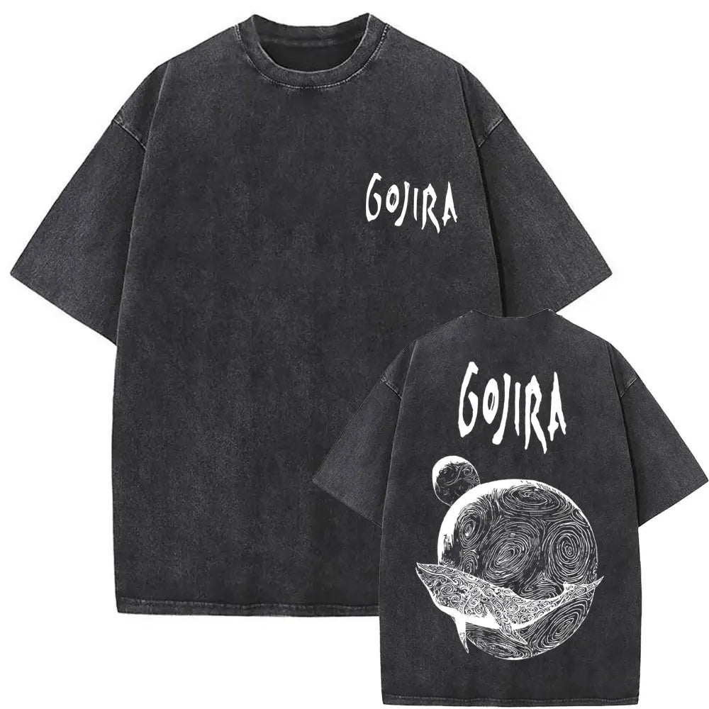 Washed Vintage Metal Rock Band Gojira The Flesh Alive T-shirt Men Women Fashion Oversized T Shirts Men's Casual Cotton T-shirts