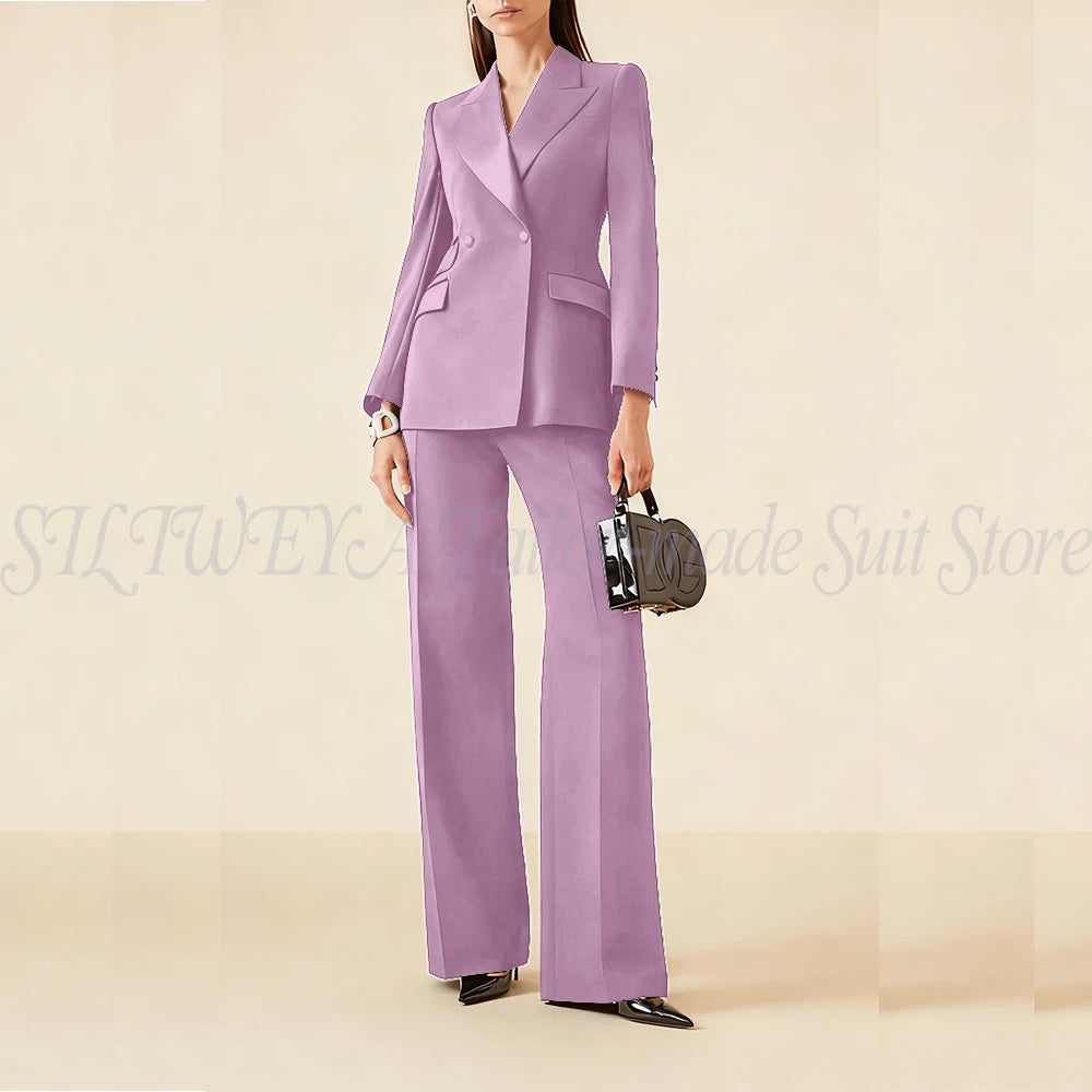 Luxury Classic Black Women's Suits Double Breasted 2 Pieces Jacket Pants Female Clothing Office Banquet Lady's Blazers Sets