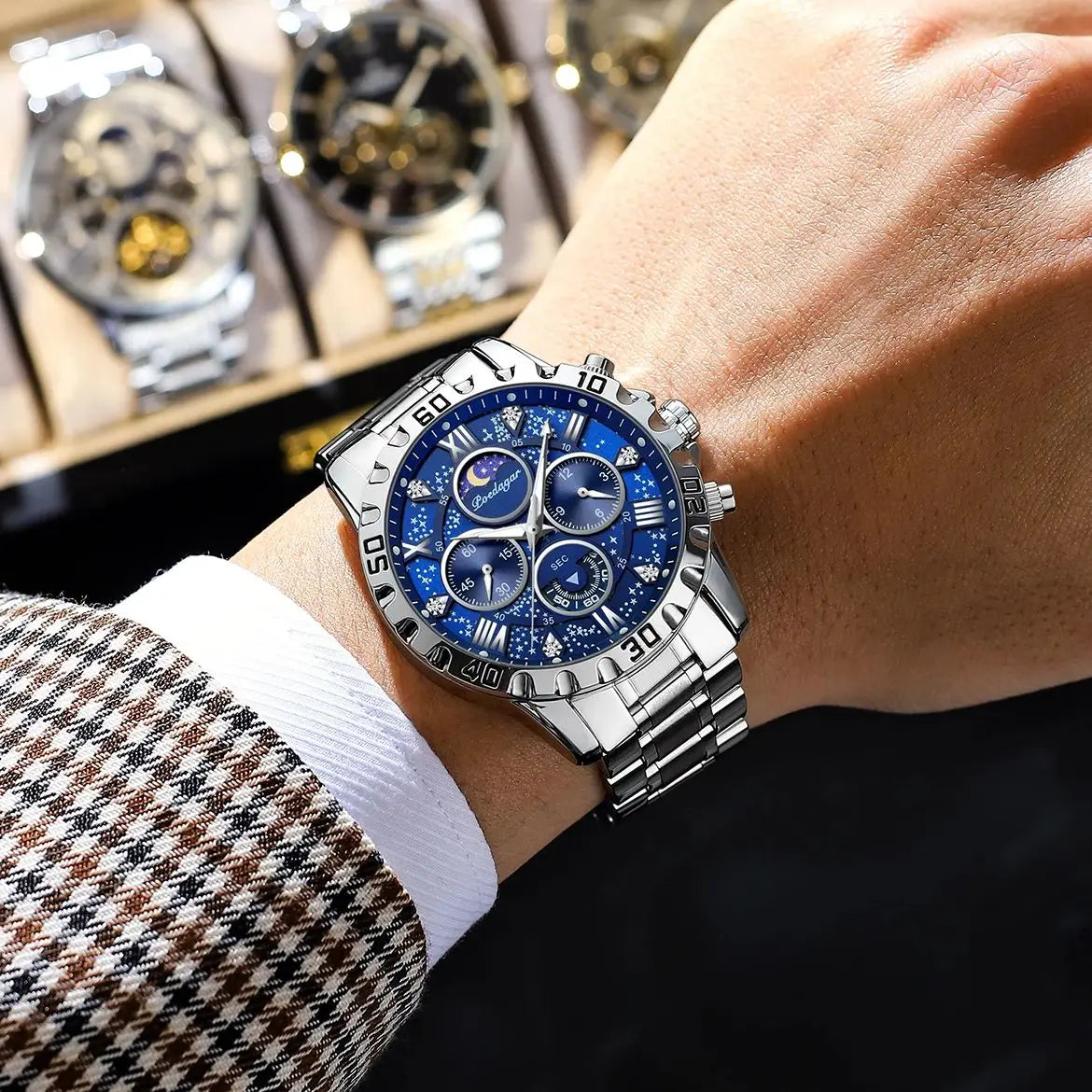 POEDAGAR Luxury Military Watches For Men Stainless Steel Quartz Waterproof Luminous Man Watch Chronograph Sport Men's Wristwatch