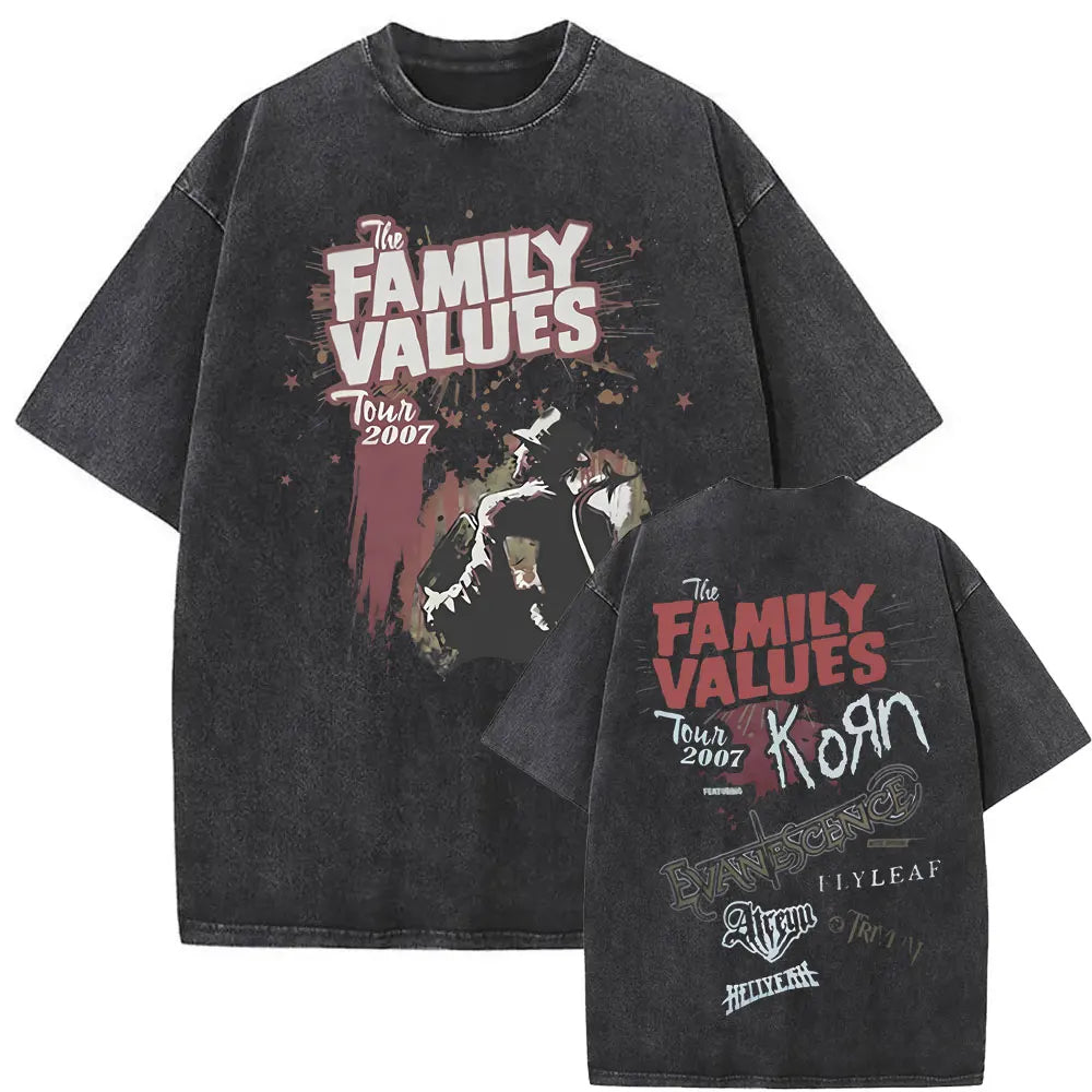 New Washed Vintage Alternative Nu Metal Rock Band Korn Print Tshirt Men Oversized T-shirts Male Fashion T Shirts Y2k Streetwear